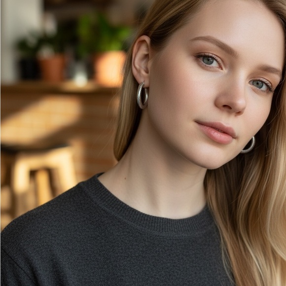 Silver Hoop Earrings NWOT ✨5/$25✨ - Picture 2 of 3